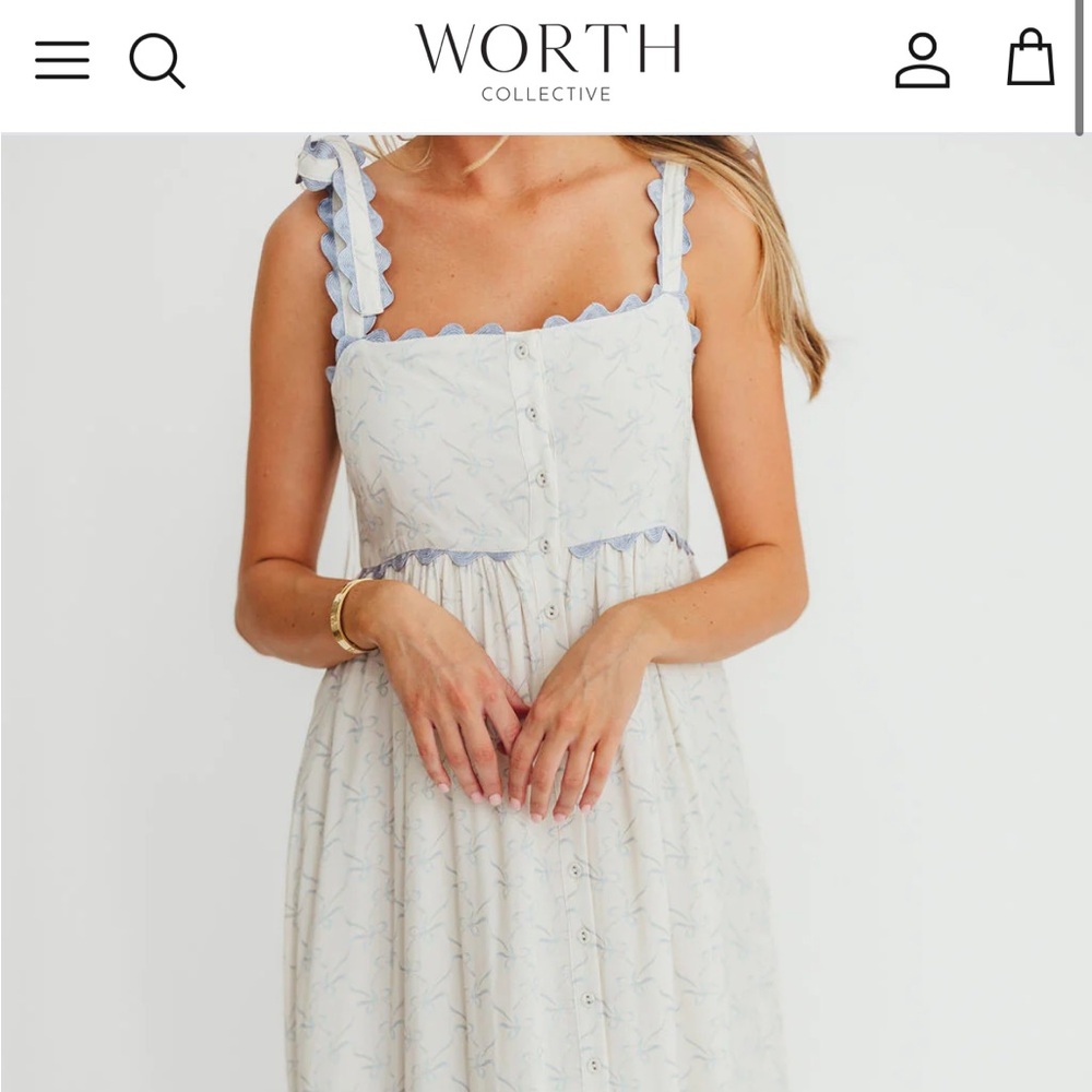 Elegant Cream and Blue Bow details Maxi Dress